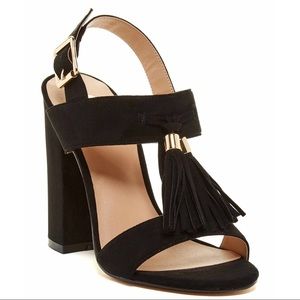 Black tassel block sandals